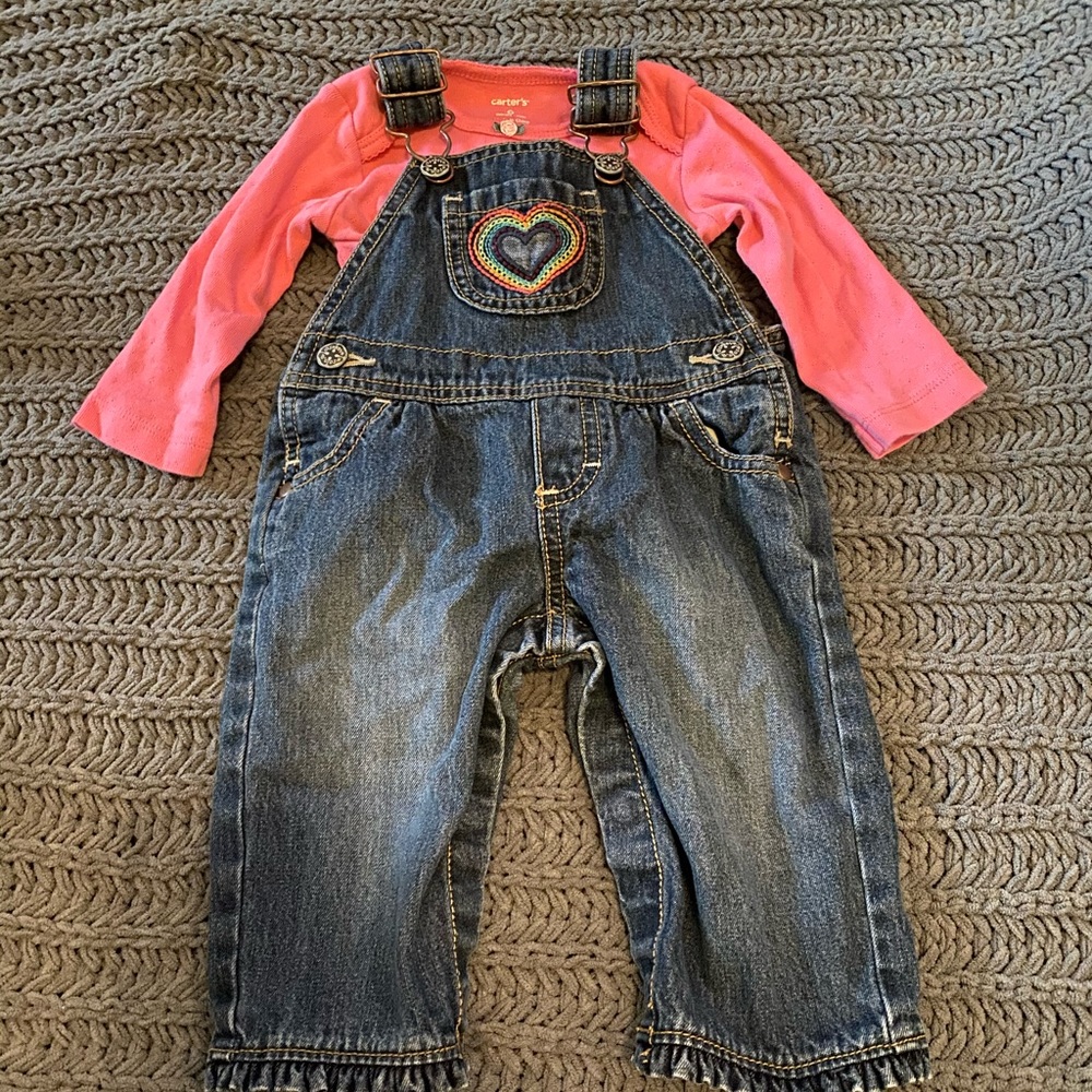 Oshkosh denim overalls with rainbow heart